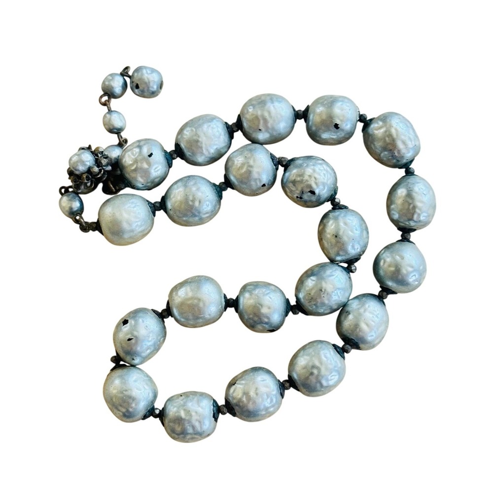 Miriam Haskell Baroque Pearl Signed Necklace VTG Statement Beaded Art Deco Gray